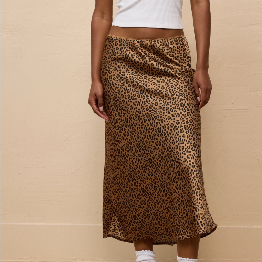 American Eagle Outfitters Satin Slip Leopard Print Midi Skirt